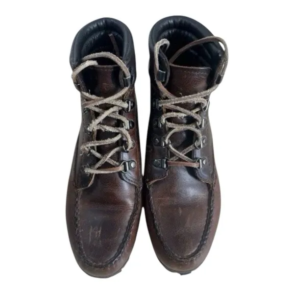 HHB Brown Boots Women Size 8.5M Moc Toe High Ankle Leather Hand Crafted Shoes - Image 3