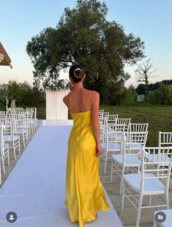 Zara golden Yellow Maxi satin corset bodycon formal Dress evening party wedding - Image 10