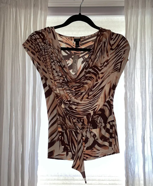 ASOS River Island Cowl Neck Abstract Print Tie Back Top - Image 3