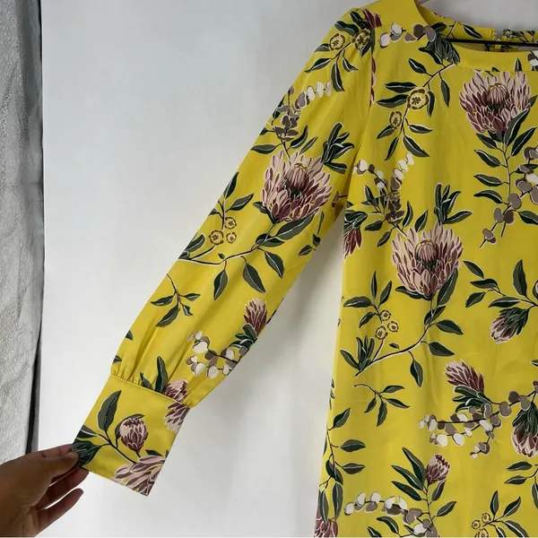 Ann Taylor LOFT Floral Print Boatneck Long Sleeve‎ Shift Dress Size 4 - Image 5