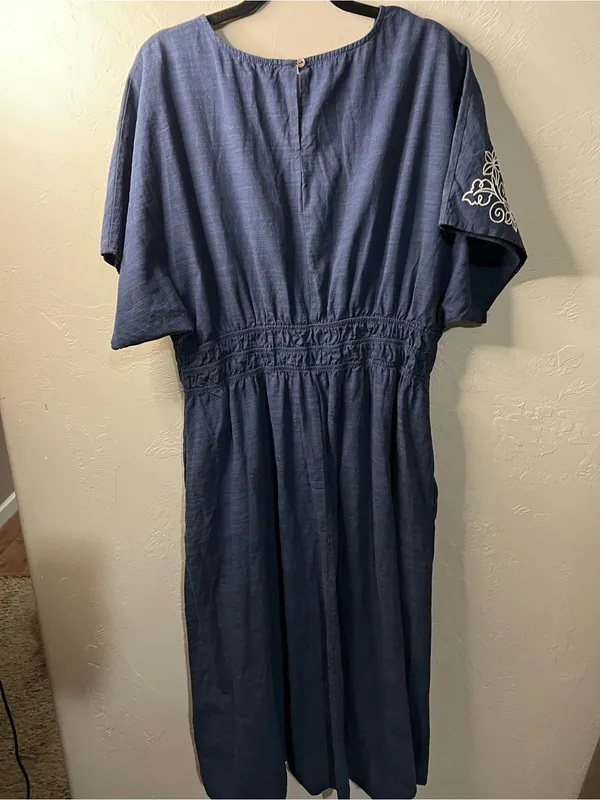 She + Sky Blue Embroidered Boho Midi Dress Rayon Cotton Cottagecore - Image 8