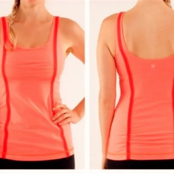 lululemon wholehearted striped NEON orange & red striped tank - Image 7