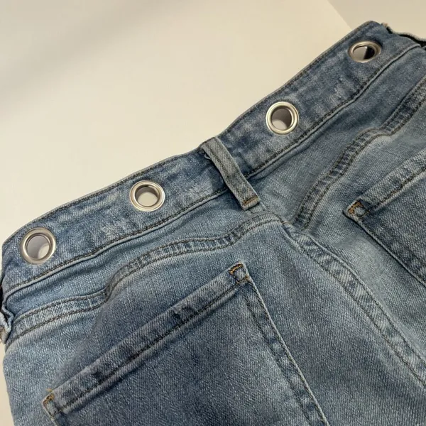 Sz 26 Rivet Detail Belt Out Crop Bootcut in Blue FREE PEOPLE - Image 12