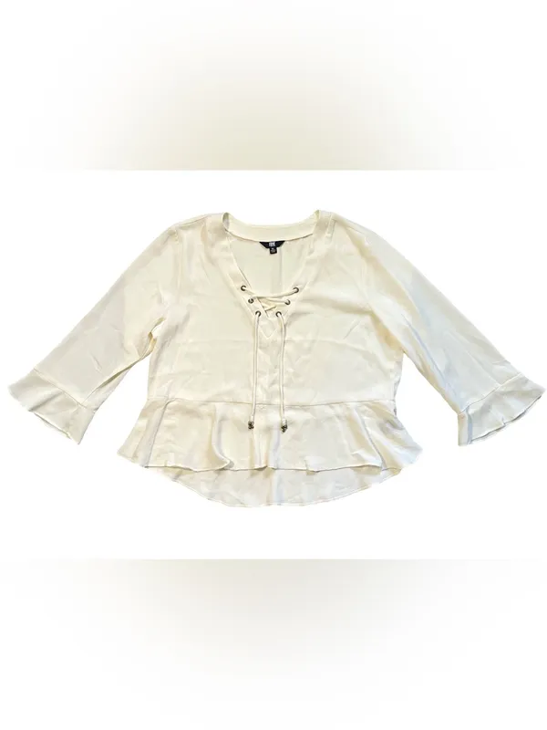 Frye Ivory Lace Up Peplum Blouse XL - Image 2