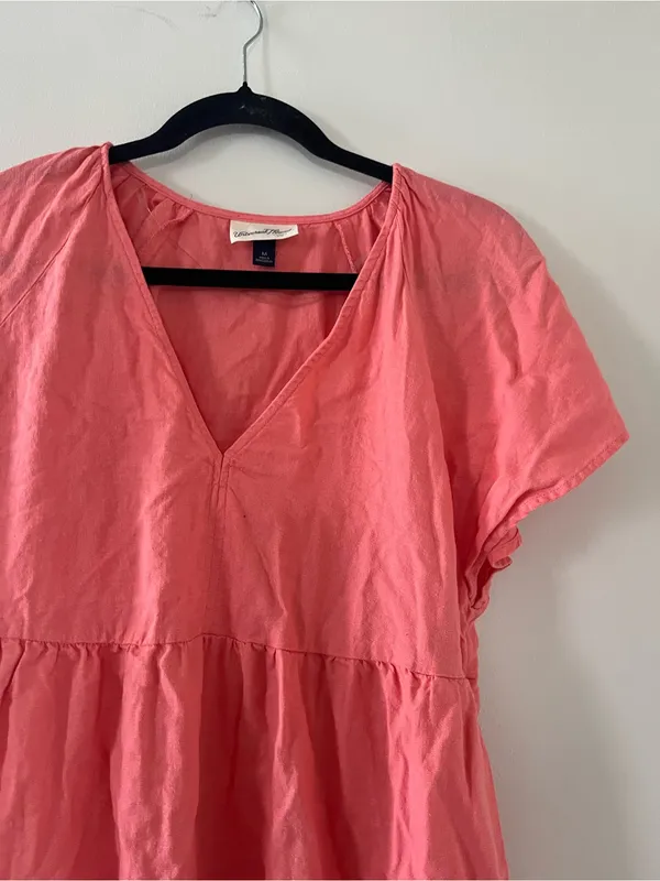 Universal Thread Coral Pink Linen Blend Tiered Mini Dress Medium Coastal Summer - Image 3