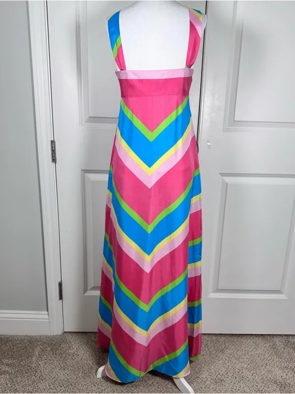 Lilly Pulitzer Melissa Silk Maxi Dress Chevron Resort Cruise Halter Palm Beach 4 - Image 3