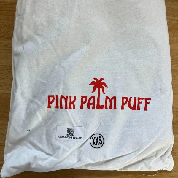 New Pink Palm Puff "Everything Comes in Waves" Hoodie in Blue - XXS - Image 6