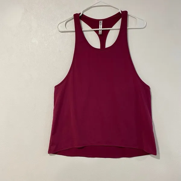 Fabletics Racerback Tank Top Medium Berry Burgundy Open Back Activewear - Image 3