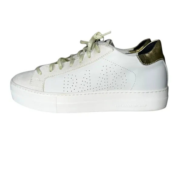 P448 Thea Platform Mahlia Mixed‎ Suede Leather Sneakers Gold Heel Women's 39 8.5 - Image 6