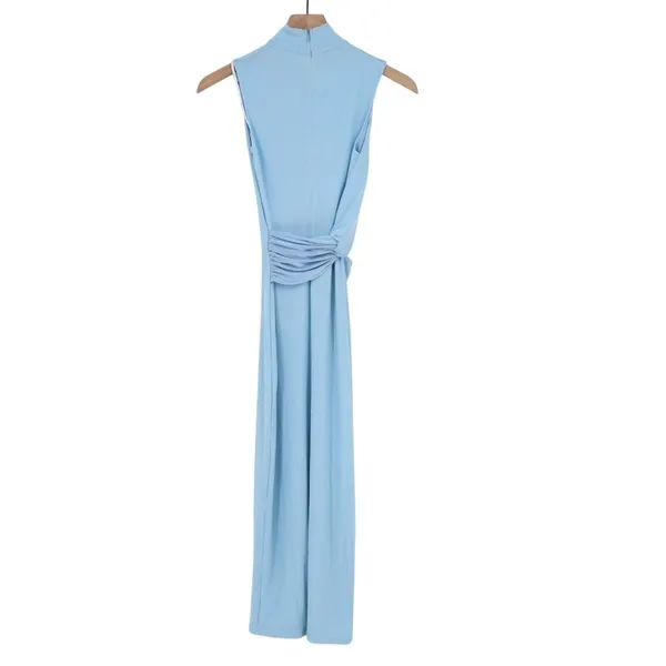 Lulus Kamara Midi Dress Womens XS Light Blue Lined Mesh Cutout Knotted Mock Neck - Image 8