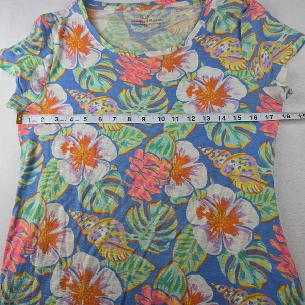 Vineyard Vines Womens Tropical Floral Seashell Cotton T-Shirt Dress Blue XS - Image 6