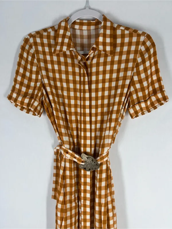 Uterqüe Mustard Gingham Maxi‎ Dress Orange - Image 5