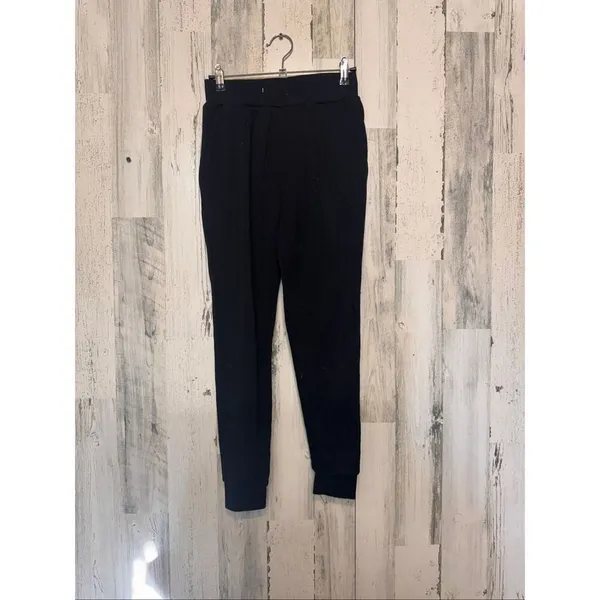 Black Jogger Sweatpants Small Tapered Lounge Pants Elastic Waist - Image 2