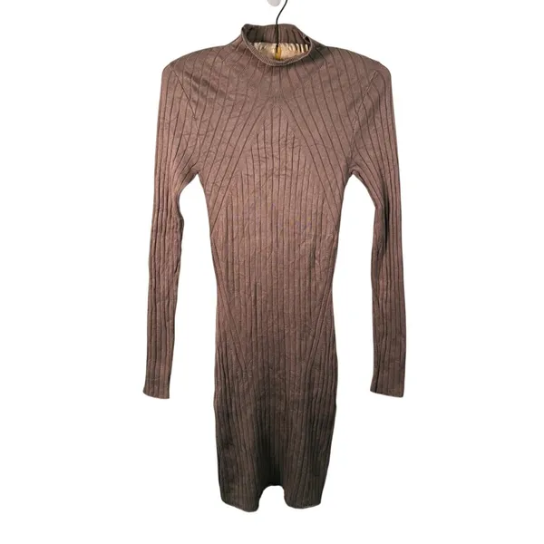 Abercrombie Mock Neck Knit Midi Sweater Dress Small Brown Fall Old Money Minimal - Image 2