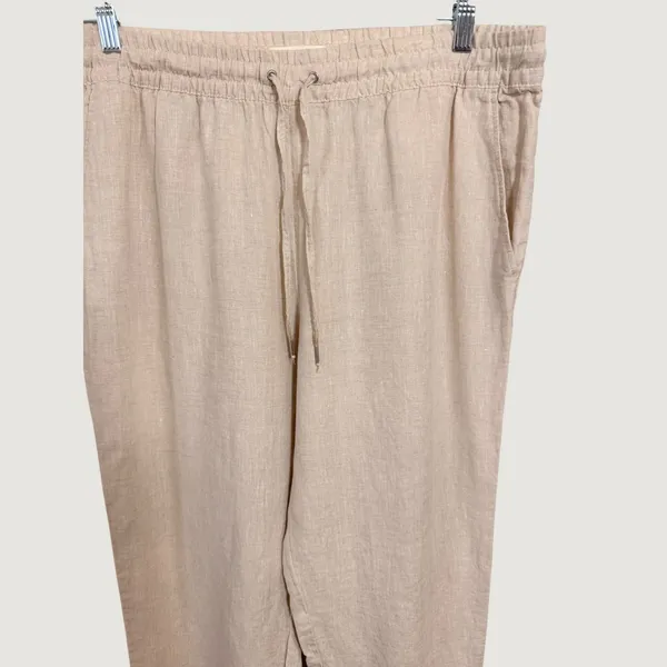 HM LOGG Womens 100% Linen Drawstring Tapered Pants Beige Size 12 0690936 1 - Image 4
