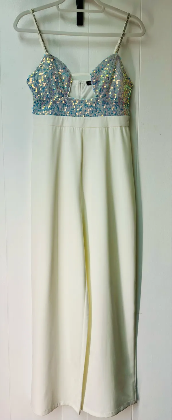 Boutique White and iridescent sequin jumpsuit - Image 3