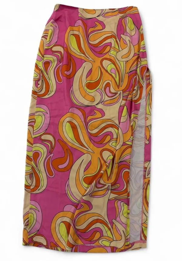Meshki Frankie Two Tone Skirt Pink & Yellow Swirl Psychedelic Print Medium - Image 5