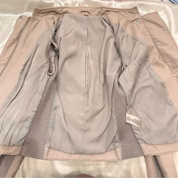 Free People Cool and Clean Faux Leather Moto Jacket 0 Pink Sand Biker Boho Chic - Image 13