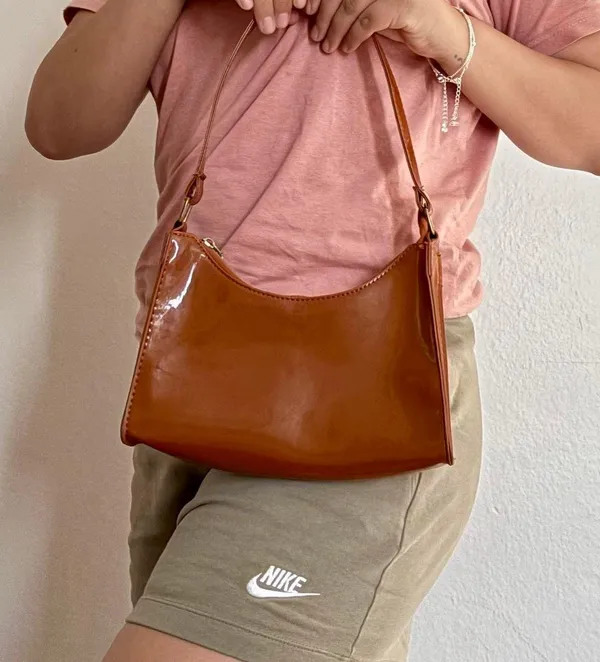 Brown Faux Leather Shoulder Purse - Image 7