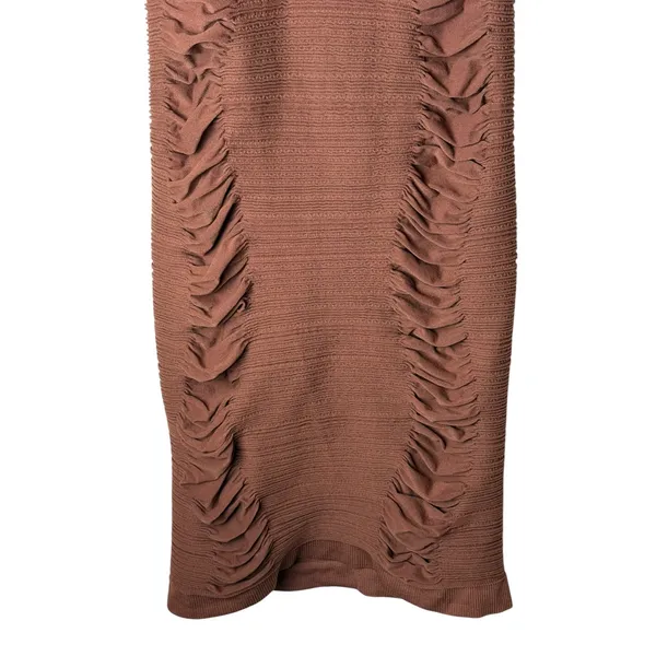 AURA Ruched Bodycon Dress Women Large‎ Brown NWT Cutout Back Ribbed Knit Sheath - Image 8