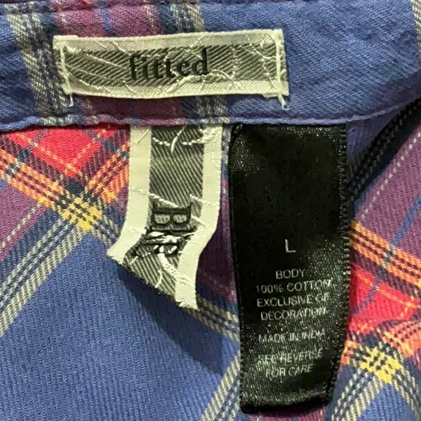 BKE Plaid Flannel with Custom Bead Embellishment L 21” p2p Blue Multi EUC - Image 3
