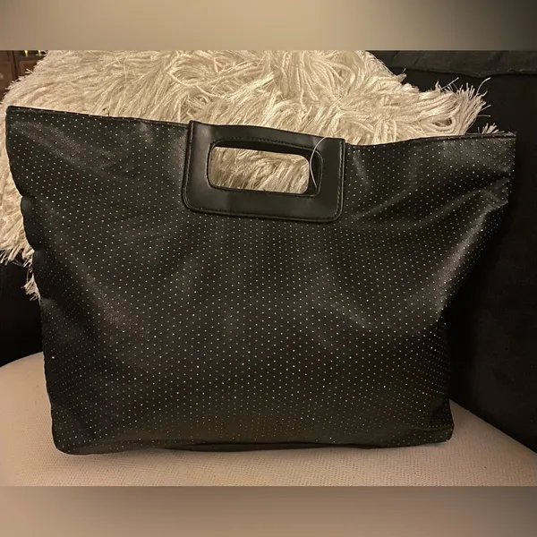 Victoria’s Secret Glitter Tote Bag Black Sparkle Faux Leather Handbag Purse - Image 2
