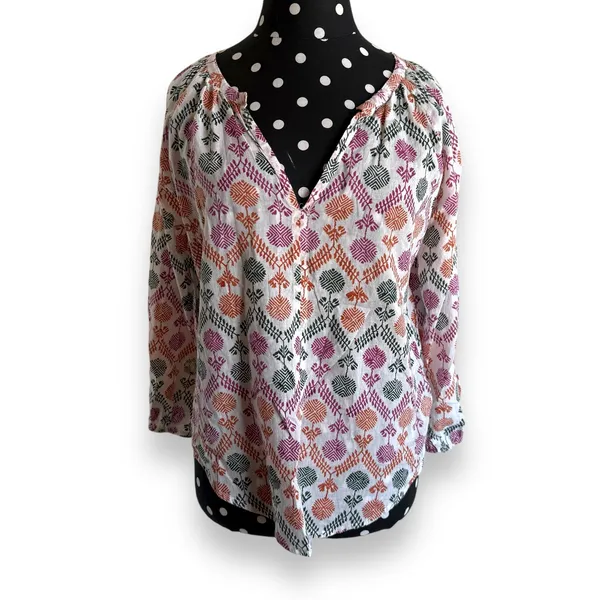 Roller Rabbit Womens Blouse Sz XS Orange Purple Green Boho‎ Hippie Shirt - Image 4