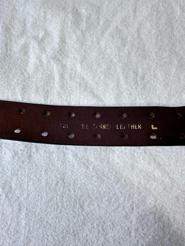 Leather Belt Size L Brown Double Prong Silver Buckle Waist Band Unisex Western - Image 8