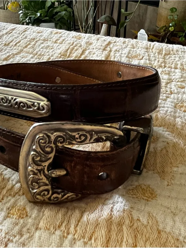 Brighton Brown croc Embossed Belt With Silvertone Hardware Vintage - Image 3
