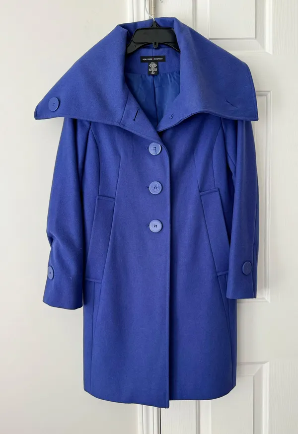 New York & Company Wool Blend Turtleneck/ Flap Collar Trench Style Coat, Size 6 - Image 4
