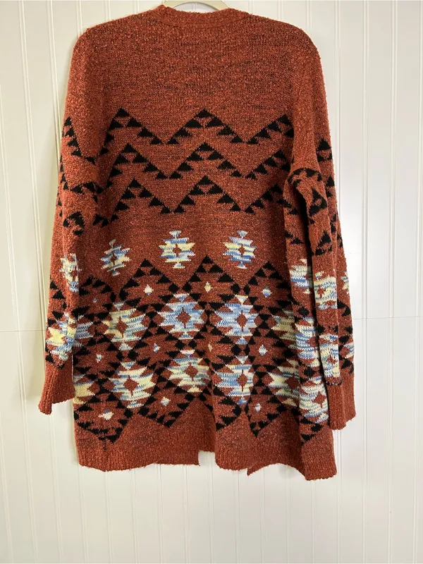 Maurices Rust Colored Aztec Open-Front Cardigan Sweater Size Large - Image 2