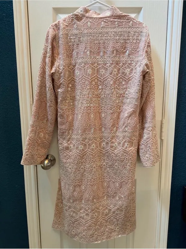 Long Sleeve Embroidered Pink Tunic Dress - Image 4