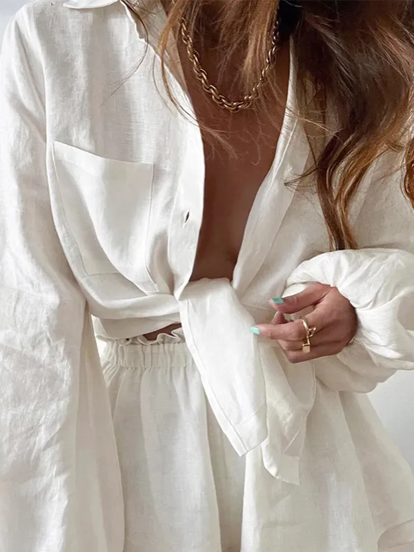 Commence Linen & Cotton White Aegean Two Piece Double Lined Shorts Set Size Small nwt - Image 2