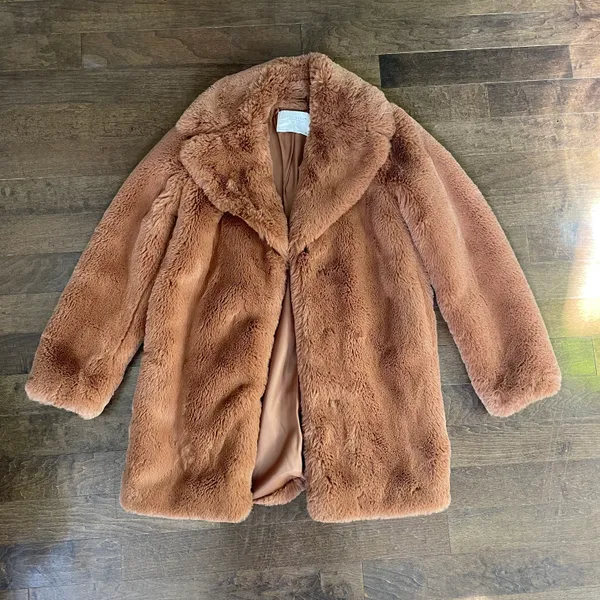 Zara outerwear soft brown fluffy faux fur coat jacket - Image 3