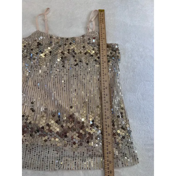 rue21 Womens Medium Champagne Gold Silver Sequin Striped Camisole Top Tank - Image 7