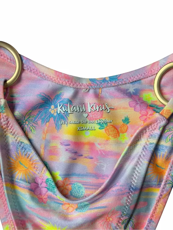 Kulani Kinis Sunset Universe Bikini Set XS O-Ring Halter Tie Side Pastel - Image 8