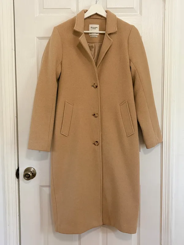 Abercrombie The A&F Dad Coat Camel Wool Blend Long Overcoat Quiet Luxury Size S - Image 2