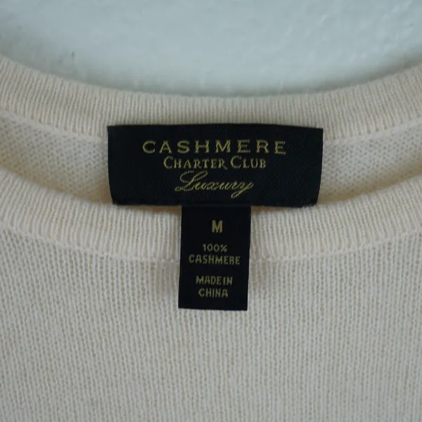 Charter Club Luxury 100% Cashmere Crew Neck Sweater Cream Womens‎ Medium - Image 8
