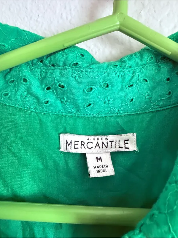 J. Crew Mercantile 100% Cotton Eyelet Collared Tie-Front Dress Size Med - Image 5