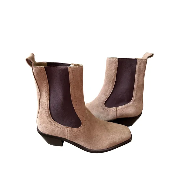 Nordstrom Rack Tan Leather Suede Western Chelsea Ankle Boots Square Toe 6.5 NEW - Image 5