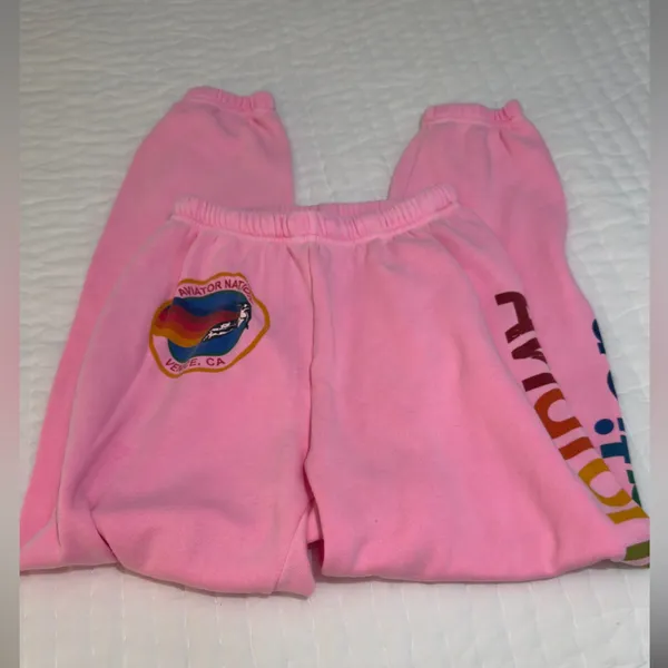Aviator Nation Pink Sweatpants with logo down side - Image 2