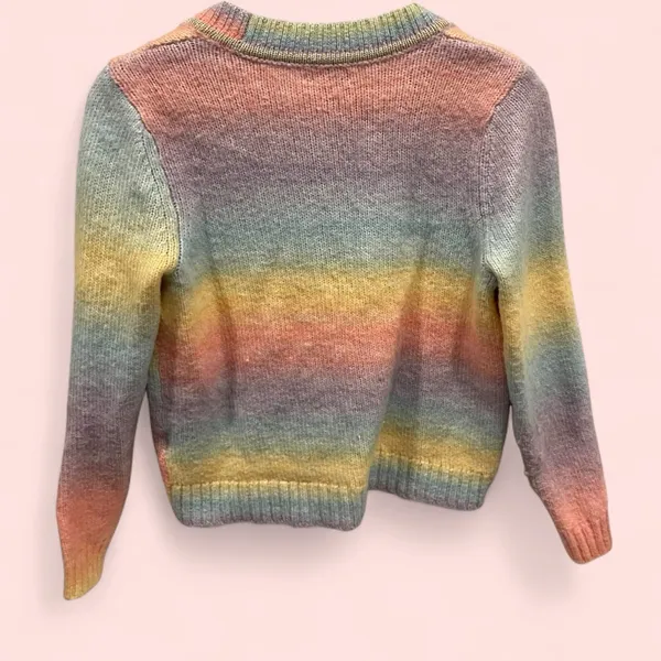 Rainbow stripe soft fuzzy wool blend chunky pearl button cardigan crop sweater - Image 4