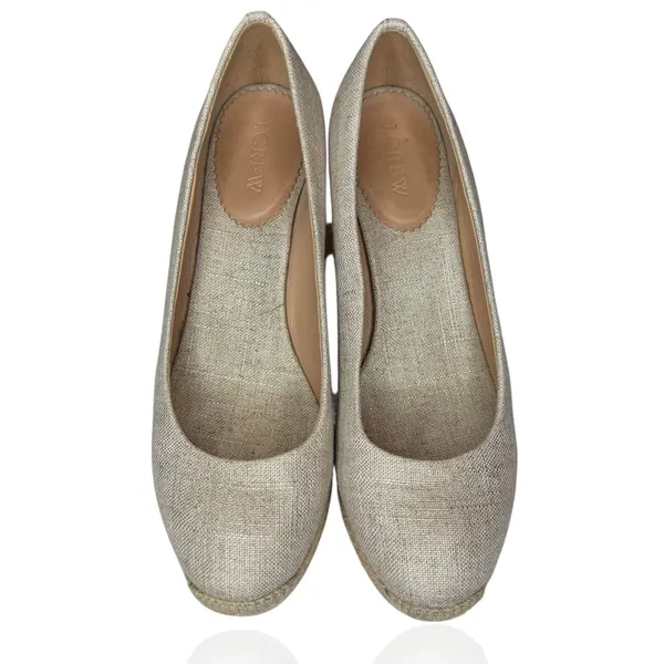J. Crew Women's 8.5 Seville Espadrille Slip On Wedges Heels Gold Metallic Beachy - Image 5
