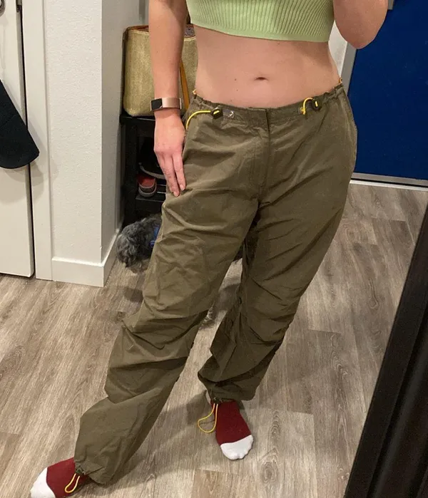 Y2k vintage L.E.I low rise baggy utility cargo pants olive green medium - Image 5