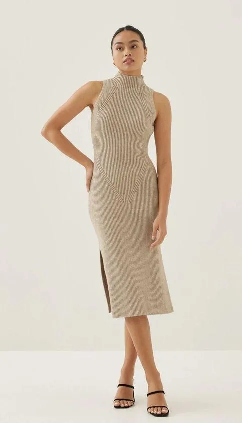 New with tags by Love Bonito Katrin Turtleneck Midi Dress Sleeveless Tan Knit - Image 4