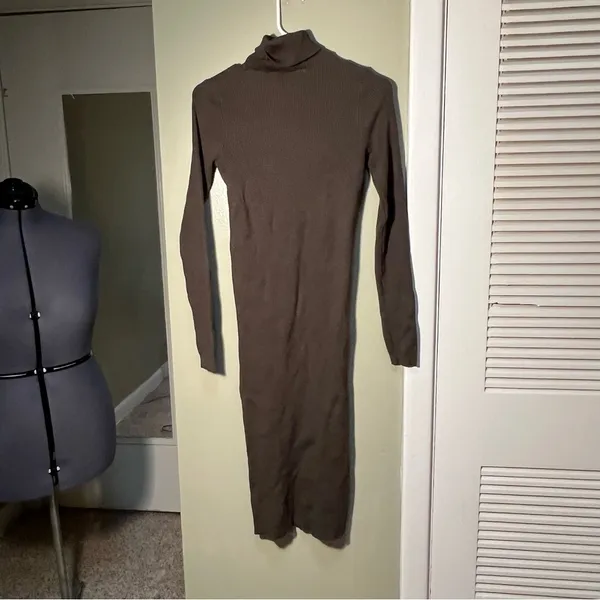 Rocorose Women's Turtleneck Midi Sweater Dress Ribbed Dark Hunter Green‎ Bodycon - Image 5
