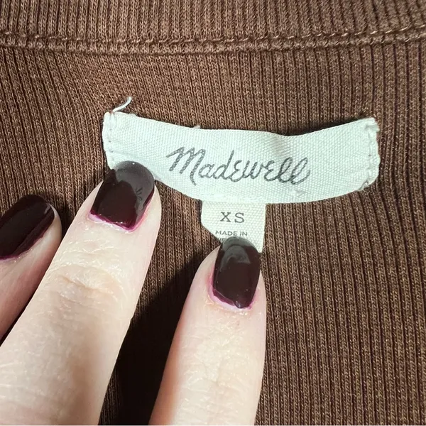 Madewell Brown Rib Ruched Polo Button Up‎ Top - Image 3