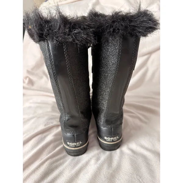 Sorel Joan of Arctic Black Glitter Faux Fur Waterproof Winter Boots Size 9 - Image 5