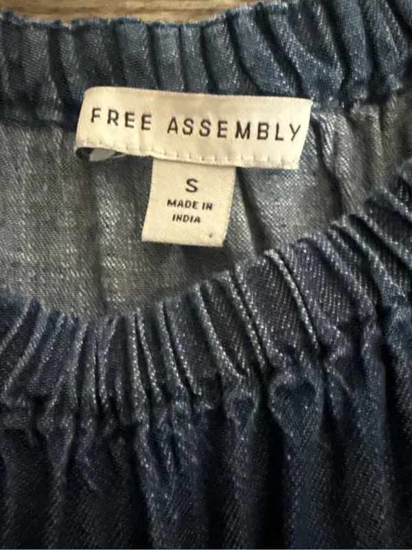 Free Assembly Chambray Denim Cotton Dress Small Flutter Sleeve Boho Casual - Image 3