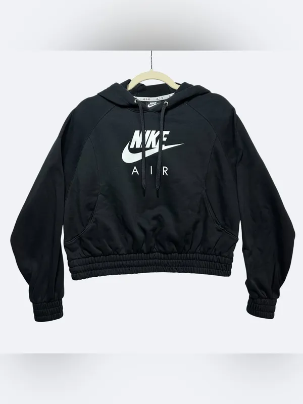 Nike Air Women’s Cropped Hoodie Black Pullover Sweatshirt Logo Pocket Size M - Image 2